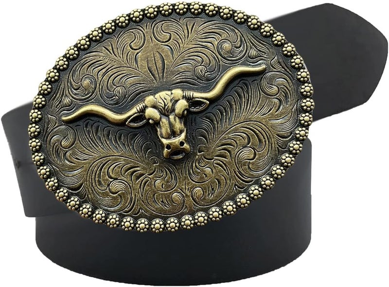 YOQUCOL American Western Cowboy Belt Buckle Bronze Longhorn Bull Head Belt Buckle For Men - Image 2